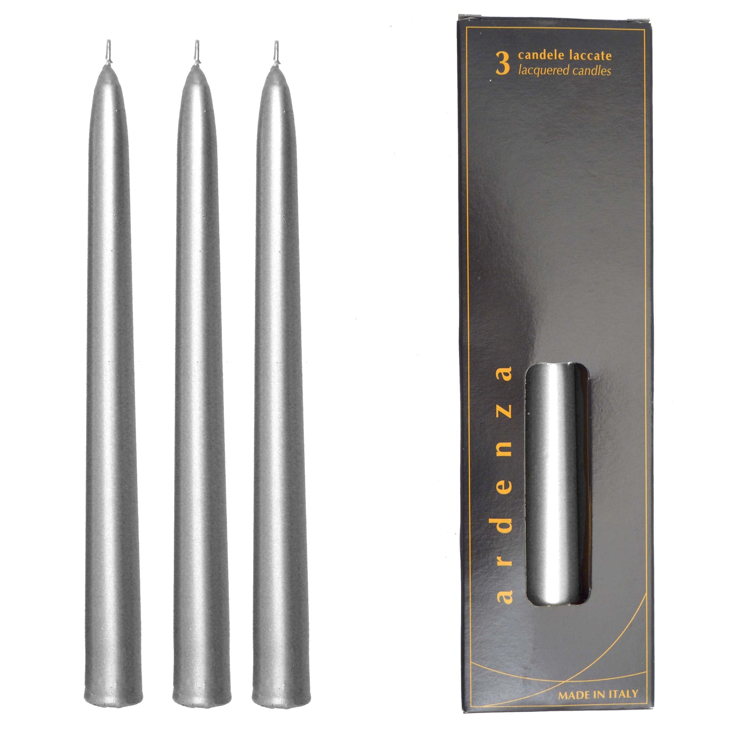 SET 3 CANDELE CONICHE ORO/ARGENTO H 250 MM