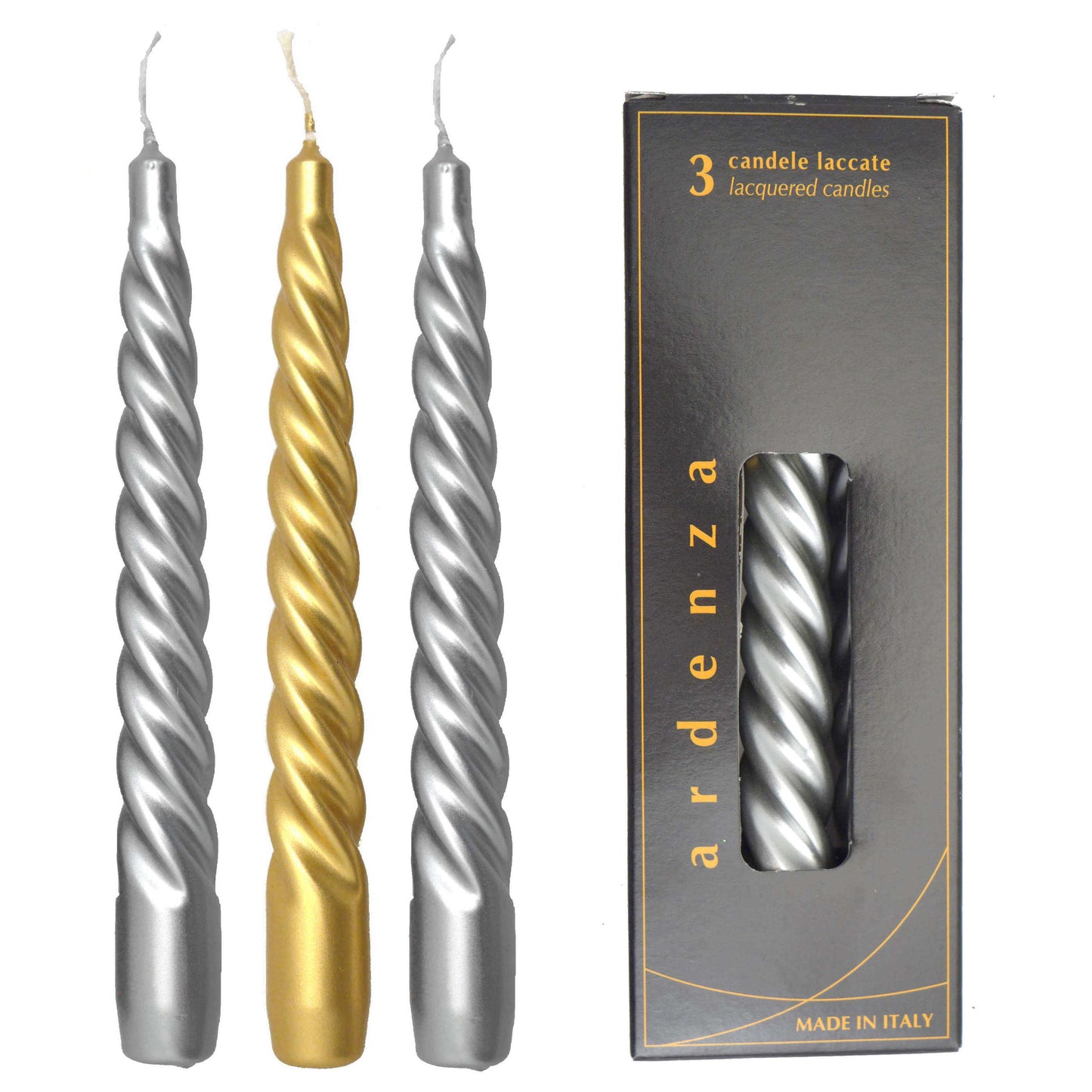 SET 3 CANDELE TORTIGLIONE 200 ORO/ARGENTO