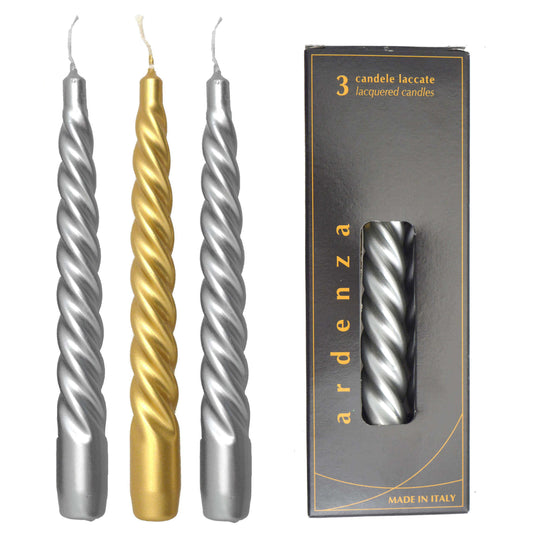 SET 3 CANDELE TORTIGLIONE 200 ORO/ARGENTO